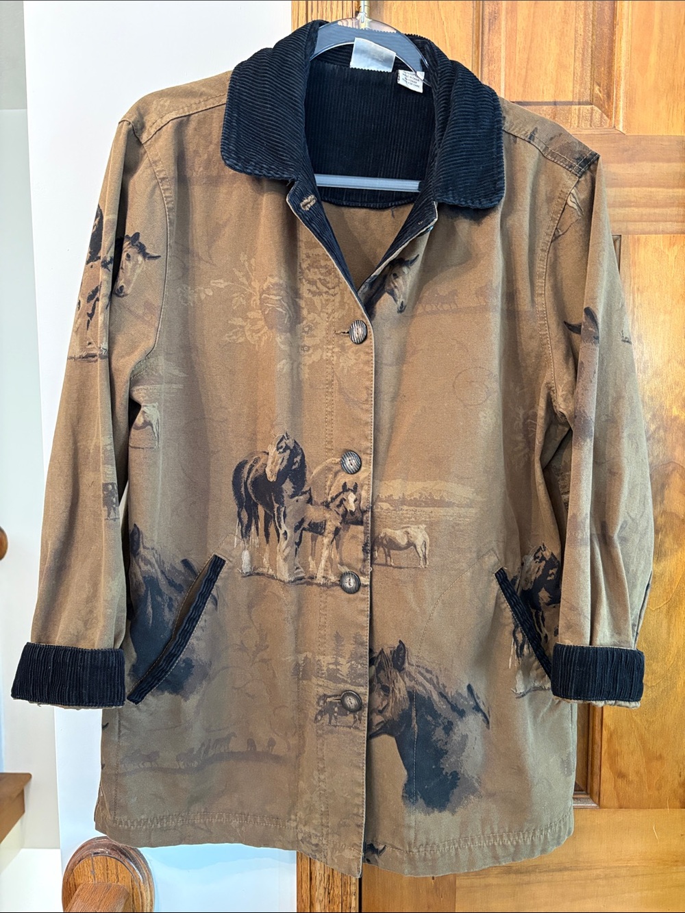 Rod’s Western Palace Women’s Horse-Print Utility Jacket with Black Corduroy Trim